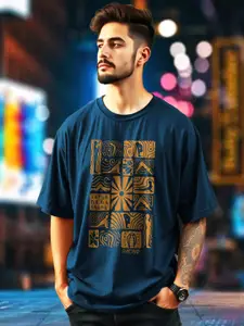 AUSK Men Printed Drop-Shoulder Sleeves Oversized T-shirt