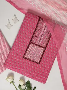 Libas Floral Printed Thread Work Unstitched Dress Material