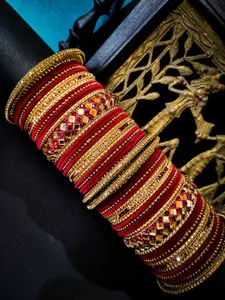 RIJOLI Set Of 54 Gold-Plated Crsytal Gemstone Studded kada Bangles