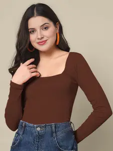 Dream Beauty Fashion Women Ribbed Square Neck Top