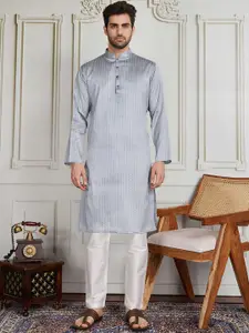 House of Pataudi Floral Woven Design Mandarin Collar Straight Kurta & Trouser
