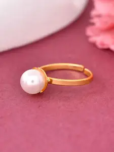 DIVASTRI Gold-Plated Pearl Studded Finger Ring