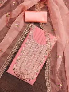 Peachmode Floral Embroidered Embellished Roman Cotton Silk Unstitched Dress Material