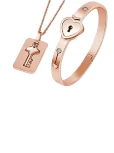 Bling Queen Rose Gold-Plated Lock & Key Bracelet & Pendant