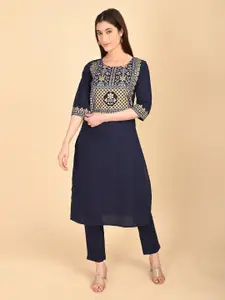Marcia Floral Yoke Design Round Neck Pure Cotton Straight Kurta