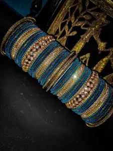 RIJOLI Set Of 54 Gold-Plated Crsytal Gemstone Studded kada Bangles