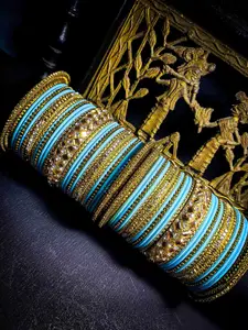 RIJOLI Set Of 54 Gold-Plated Crsytal Gemstone Studded kada Bangles