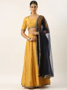 Ethnovog Embroidered Silk Semi-Stitched Lehenga & Unstitched Blouse With Dupatta