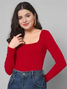 Dream Beauty Fashion Women Ribbed Square Neck Top