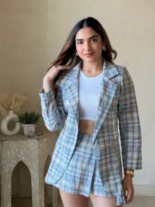 StyleAsh Checked Cotton Blazer With Skorts Co-Ords