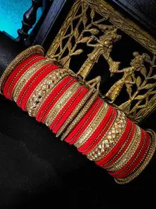 RIJOLI Set Of 54 Gold-Plated Crsytal Gemstone Studded kada Bangles