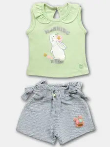 Babys Day Girls Printed Short Sleeves Pure Cotton Top With Shorts