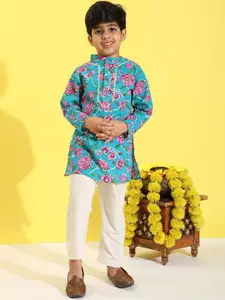 Cutiekins Boys Floral Printed Regular Gotta Patti Kurta with Pyjamas