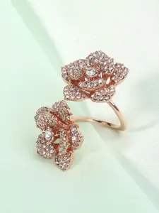 Estele Rose Gold-Plated Crystal Studded Finger Ring