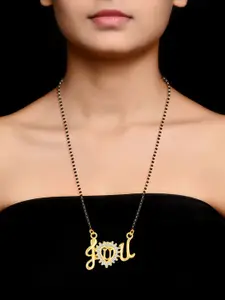 DIVASTRI Gold-Plated CZ With AD Stone Studded & Beaded U Alphabet Pendant Mangalsutra
