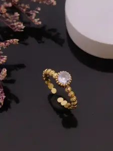 ANJNI CREATION Stainless Steel Gold-Plated Stone Studded Finger Ring
