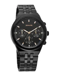 Sonata Men Brass Dial & Bracelet Style Straps Analogue Watch 77173NM01