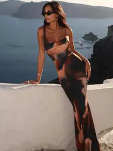 bebe Tie-Dye Printed Bodycon Maxi Dress