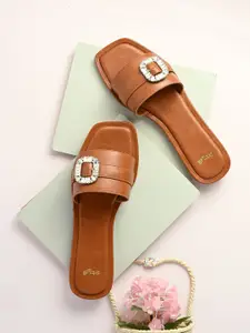 Styli Women Textured Embellished Cushioned Open Toe Flats