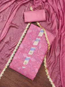 Peachmode Floral Embroidered Chanderi Silk Unstitched Dress Material