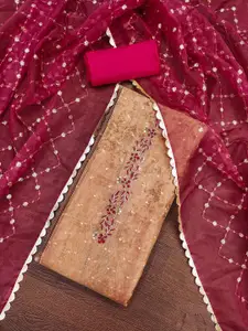 Peachmode Floral Printed Beads and Stones Unstitched Dress Material