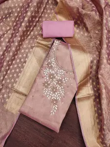 Peachmode Floral Embroidered Thread Work Unstitched Dress Material