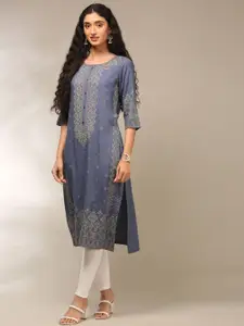Anouk Geometric Printed Round Neck Straight Kurta