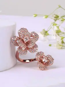 Estele Rose Gold-Plated Crystal Studded Finger Ring