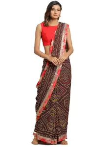 Geroo Jaipur Bandhani Embroidered Poly Georgette Bandhani Saree
