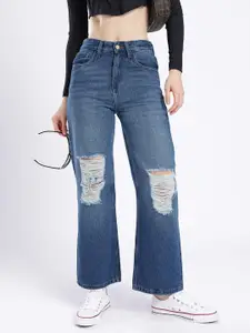 glitchez Women Straight Fit Low Distressed Light Fade Jeans