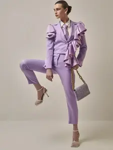 PROT-OFFICIAL Women Single-Breasted Solid Cropped Blazer