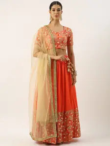 Ethnovog Embroidered Lehenga & Unstitched Blouse With Stitched Dupatta