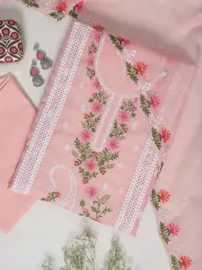 Libas Floral Embroidered Thread Work Unstitched Dress Material