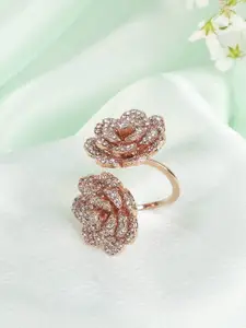Estele Rose Gold-Plated Crystal Studded Finger Ring