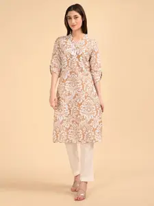 Marcia Floral Printed V-Neck Pure Cotton Straight Kurta