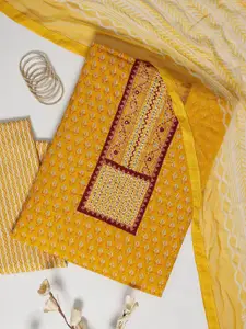 Libas Floral Printed Thread Work Unstitched Dress Material