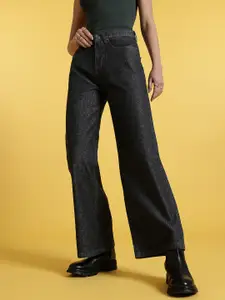 glitchez Women Heart Patch Faded wide leg Jeans