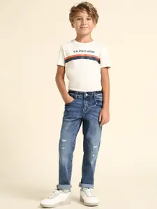 U.S. Polo Assn. Kids Boys Relaxed Fit Mid-Rise Low Distress Light Fade Stretchable Jeans