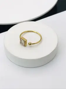 ANJNI CREATION Stainless Steel Gold-Plated Cubic Zirconia Studded Finger Ring