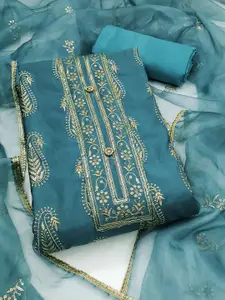 Peachmode Paisley Embroidered Sequinned Unstitched Dress Material