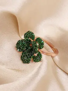 Estele Rose Gold-Plated Crystal Studded Finger Ring