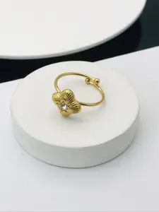 ANJNI CREATION Stainless Steel Gold-Plated Stone Studded Finger Ring