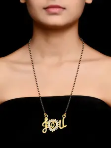 DIVASTRI Gold-Plated CZ With AD Stone Studded & Beaded Q Alphabet Pendant Mangalsutra
