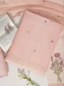 Libas Floral Woven Design Thread Work Unstitched Dress Material