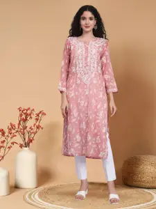 PARAMOUNT CHIKAN Women Ethnic Motifs Embroidered Chikankari Floral Kurta