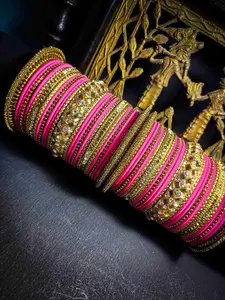 RIJOLI Set Of 54 Gold-Plated Crsytal Gemstone Studded kada Bangles