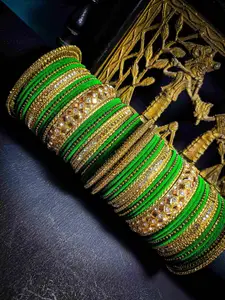 RIJOLI Set Of 54 Gold-Plated Crsytal Gemstone Studded kada Bangles