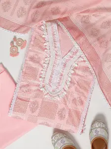 Libas Floral Printed Thread Work Unstitched Dress Material