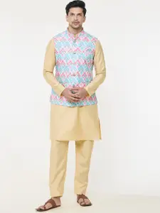 Arihant Rai Sinha Pure Silk Chevron Woven Design Mandarin Collar Nehru Jacket