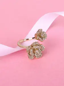 Estele Rose Gold-Plated Crystal Studded Finger Ring